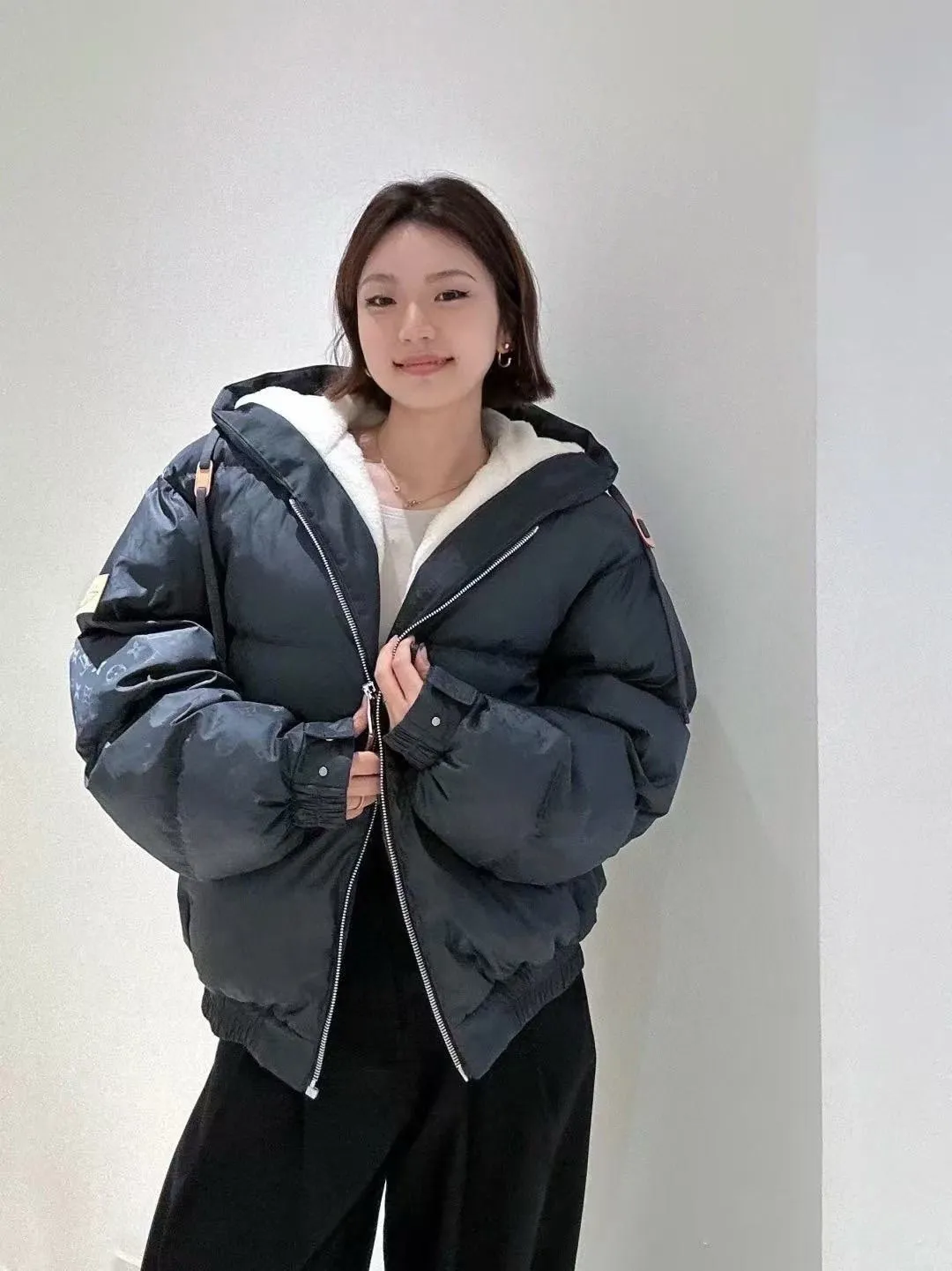 Louis Vuitton/Louis Vuitton SKI Ski Series Dark Pattern Armband Hooded Down Jacket